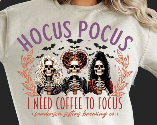 DTF Transfer Fall  Halloween Hocus Pocus I Need Coffee To Focus