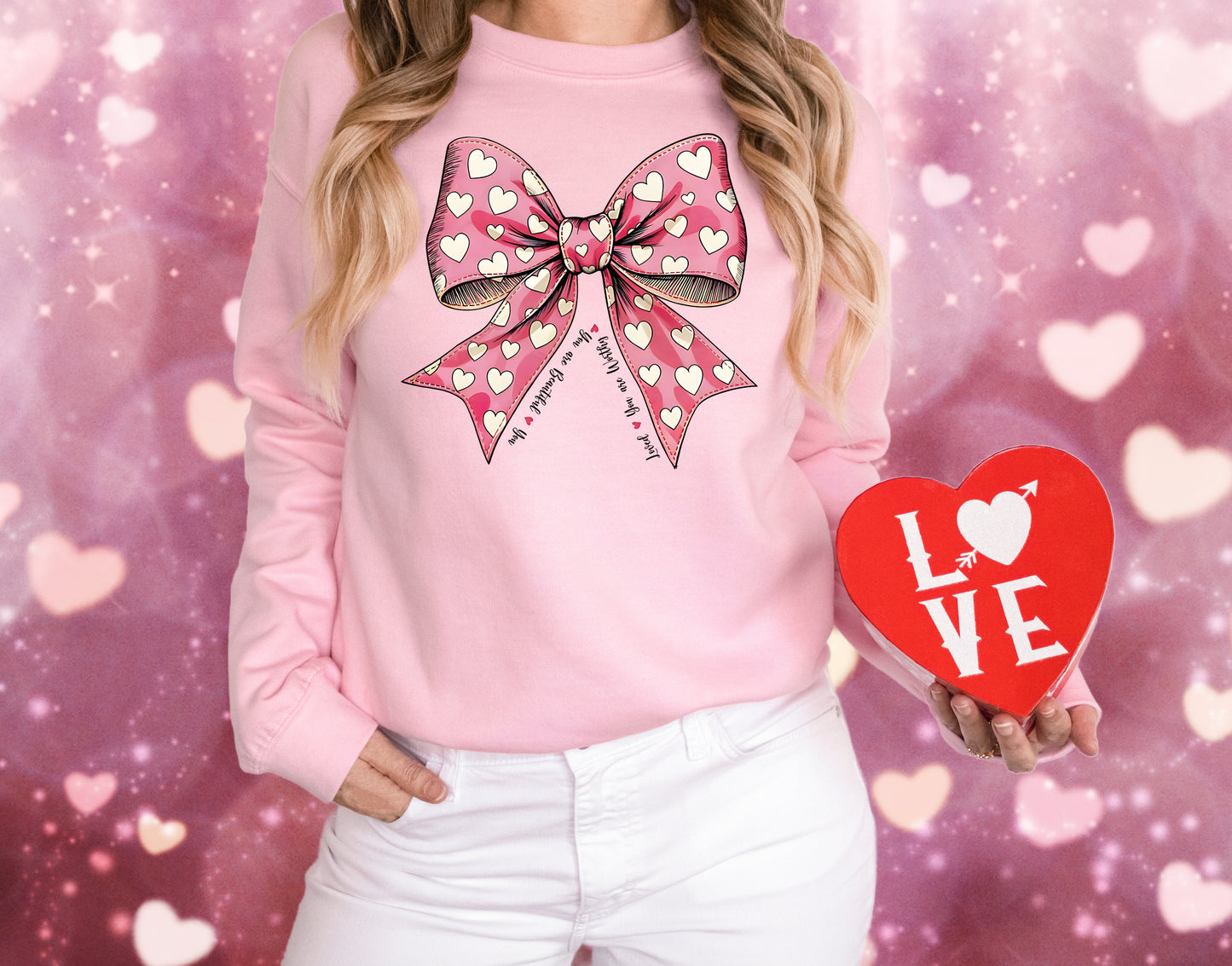 DTF Transfer Valentines - Heart Bow with Love