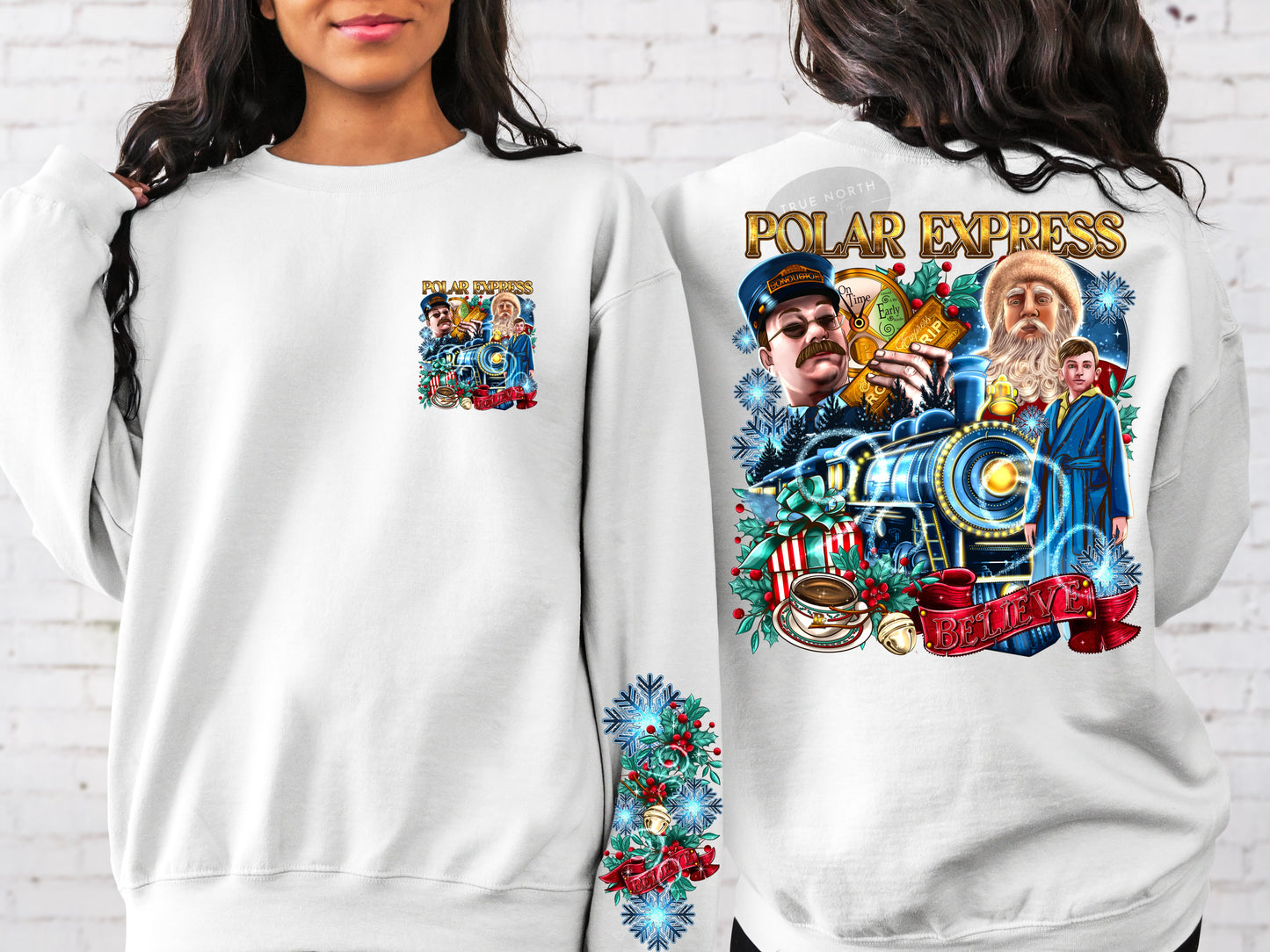 Sweatshirt Hoodie T-Shirt Christmas Polar Express w/ Sleeve Print