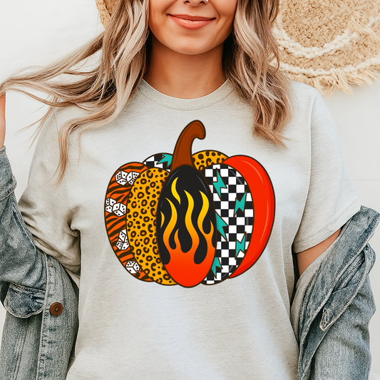 DTF Transfer Bold Pumpkin with Animal Print & Flames