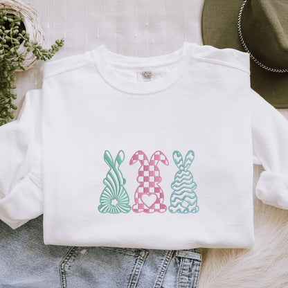 Embroidered Bunny Trio Sweater – Spring Easter Collection