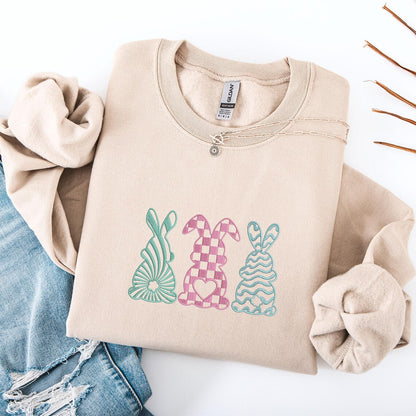 Embroidered Bunny Trio Sweater – Spring Easter Collection