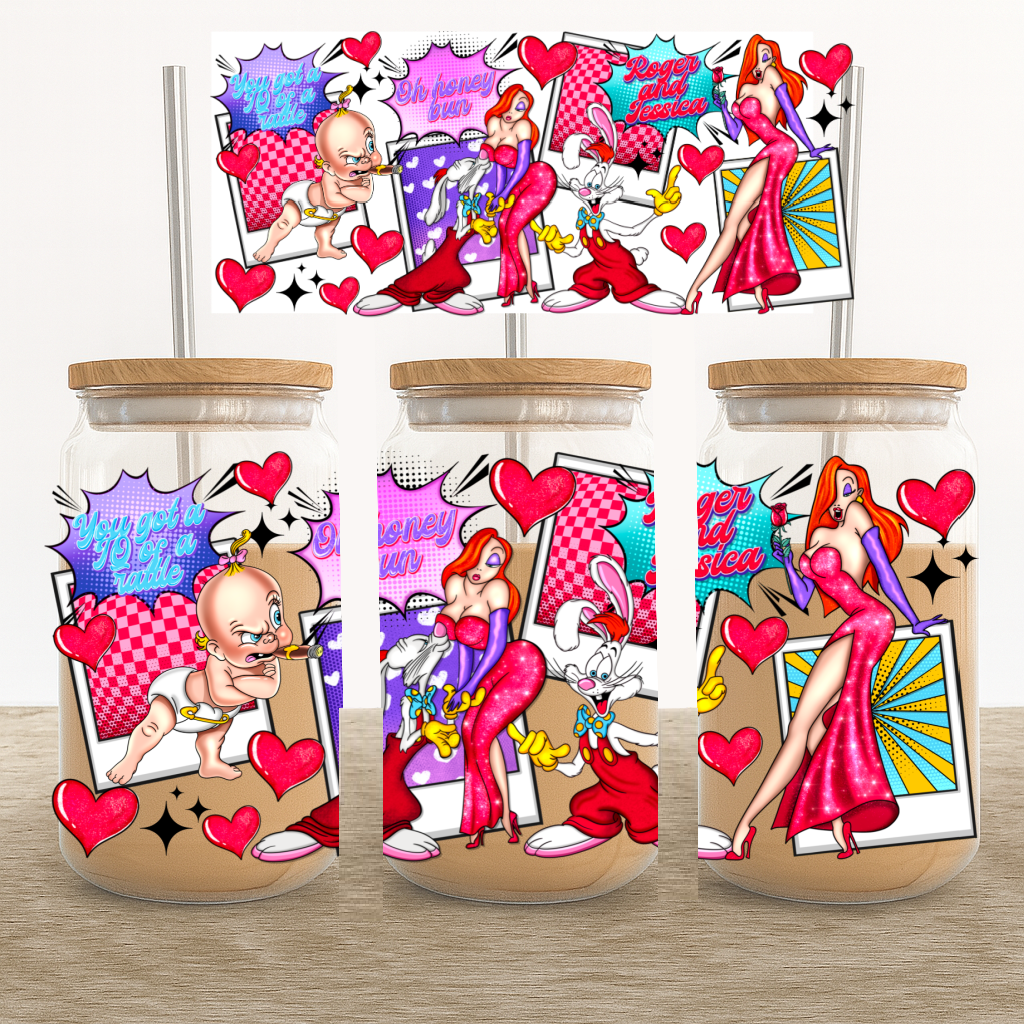 UV DTF Cup Wrap – Pop Art Toon Romance & Hearts Valentines Theme