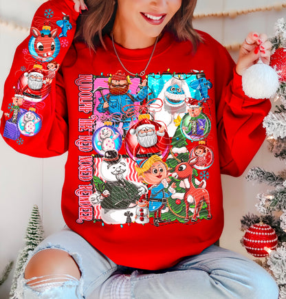 DTF Transfer Rudolphh Christmas Cartoon Characters W/ Sleeve Print