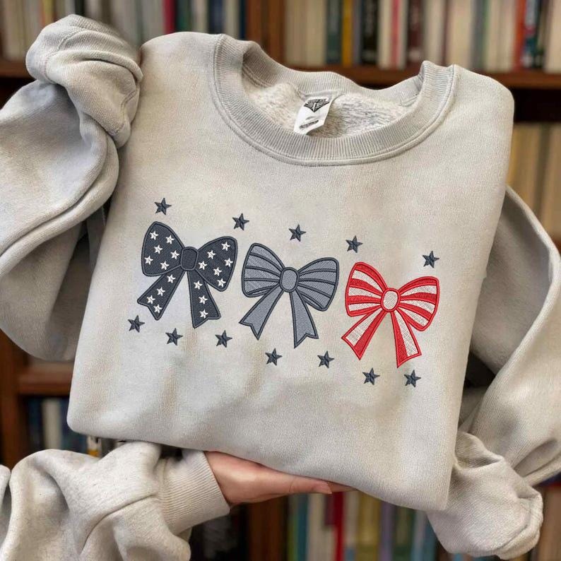 Embroidered Red White & Blue Bow Crewneck