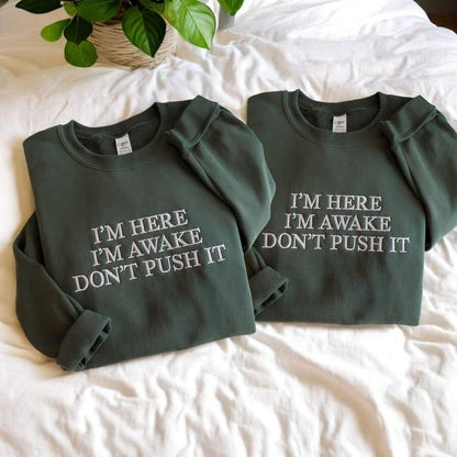 Embroidered Don’t Push It Funny Quote Crewneck