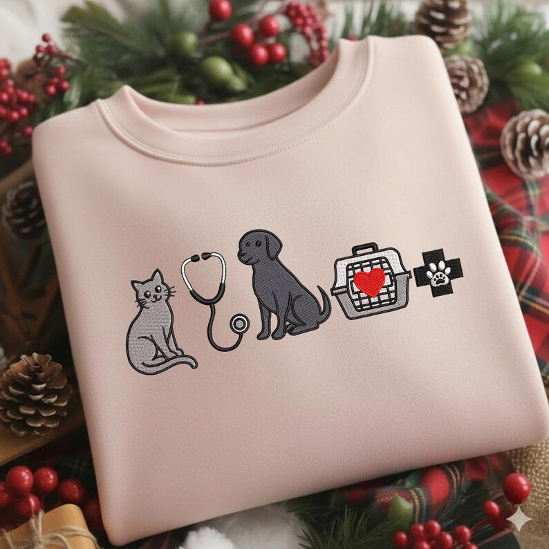 Embroidered Vet Tech Cat & Dog Crewneck