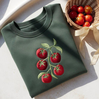 Embroidered Cherry Tomato Branch Crewneck