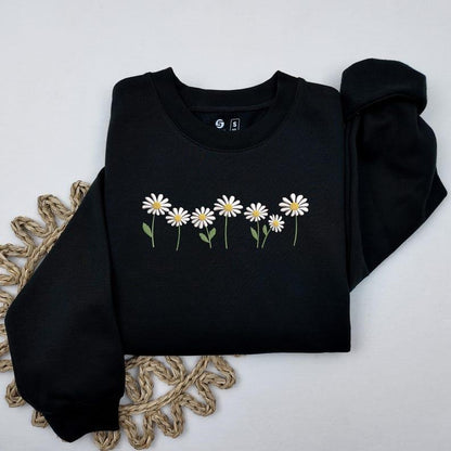 Embroidered Floral Daisy Line Cozy Crewneck