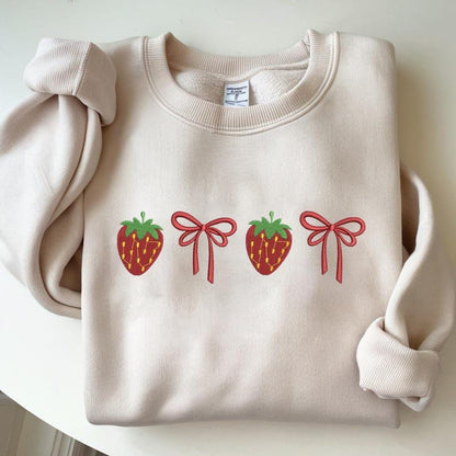 Embroidered Strawberry Bow Crewneck