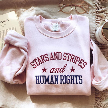 Embroidered Stars and Stripes and Human Rights Sweatshirt
