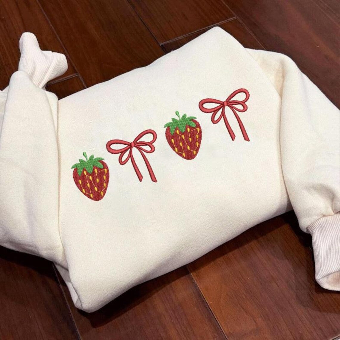 Embroidered Strawberry Bow Crewneck