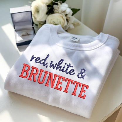 Embroidered Red White and Brunette Crewneck