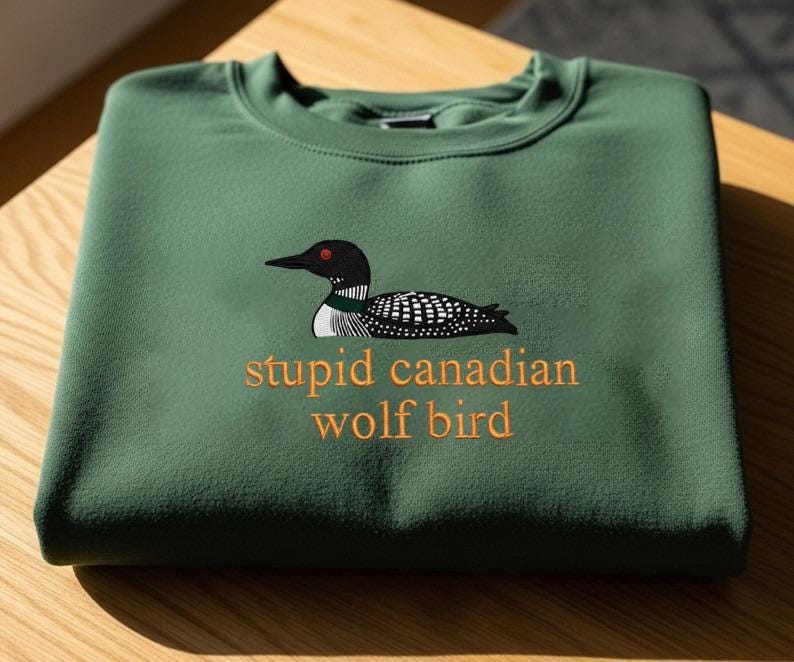 Embroidered Canadian Loon Joke Sweater Wolf Bird