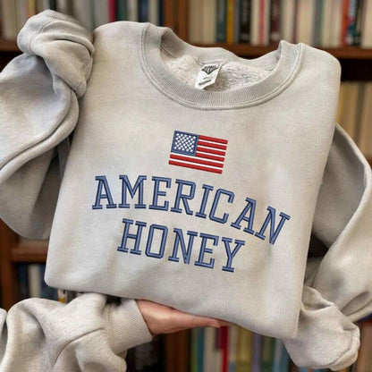 Embroidered American Honey Flag Crewneck