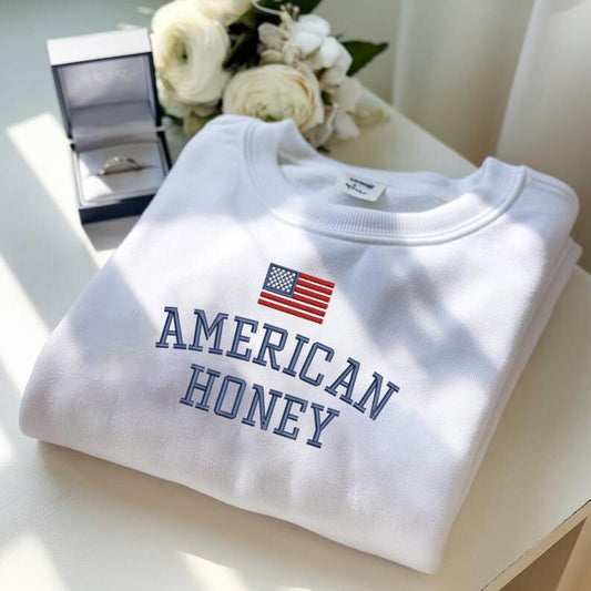 Embroidered American Honey Flag Crewneck
