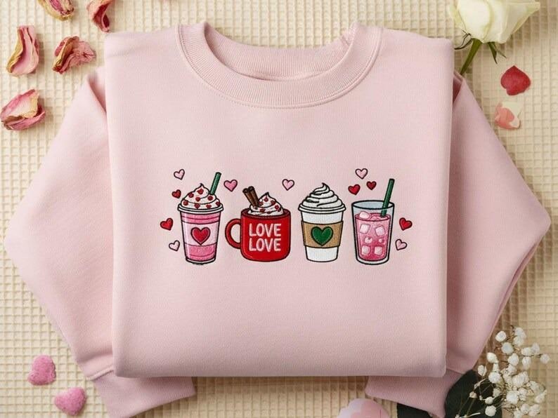 Embroidered Love Drinks Valentine Crewneck