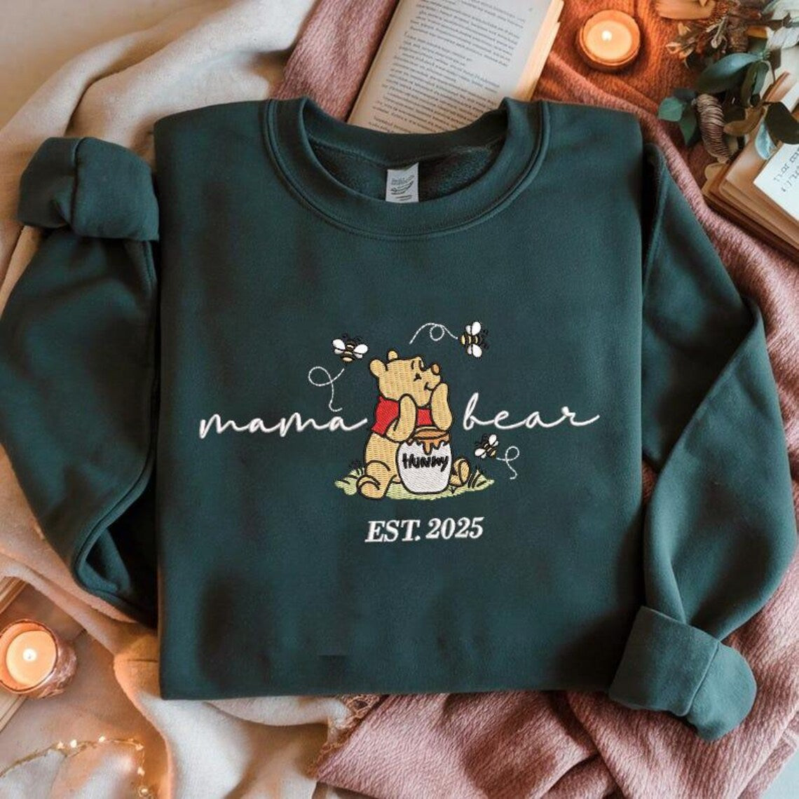 Embroidered Mama Bear Honey Pot Crewneck – EST. 2025