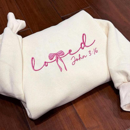 Embroidered Loved John 3:16 Sweatshirt Bows