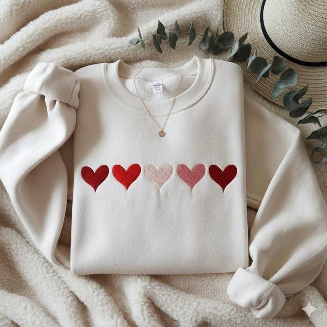 Embroidered Valentines Minimalist Hearts Cozy
