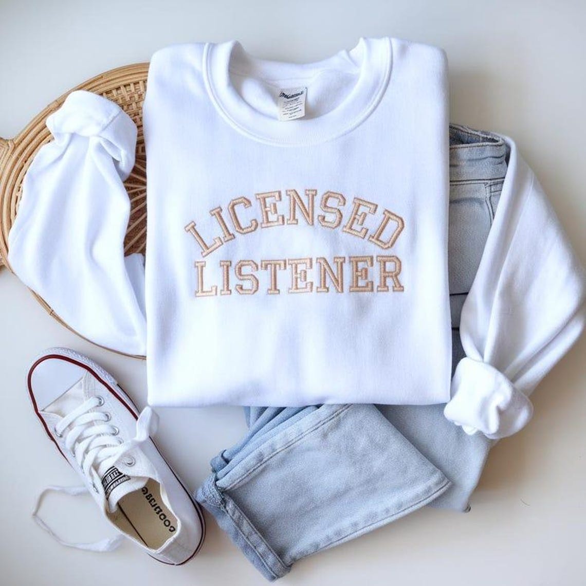 Embroidered Therapist “Licensed Listener” Collage Text
