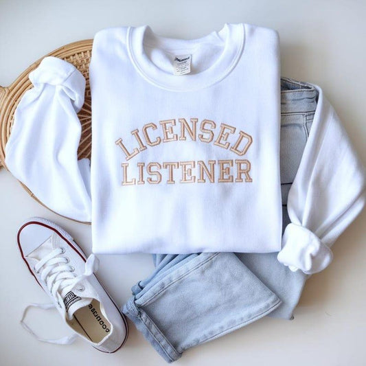 Embroidered Therapist “Licensed Listener” Collage Text