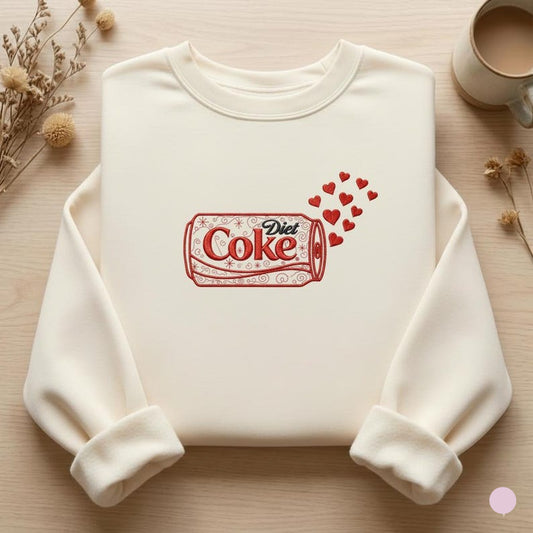 Embroidered Retro Diet Coke Can Hearts Sweatshirt
