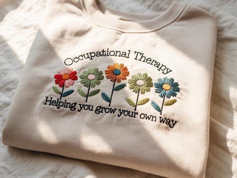 Embroidered Therapy Flowers Crewneck Helping You Grow