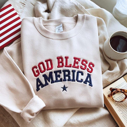 God Bless America Embroidered Patriotic Sweatshirt