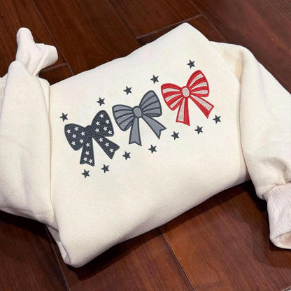 Embroidered Red White & Blue Bow Crewneck