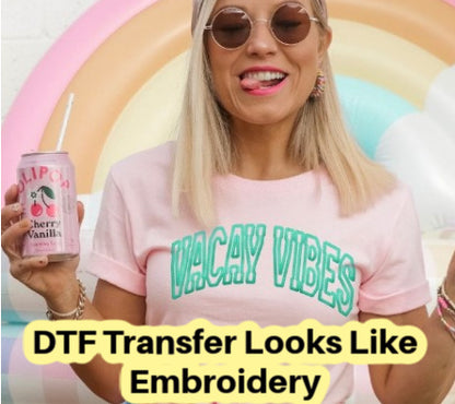 DTF Transfer Summer Vacay Vibes   style Embroidery look