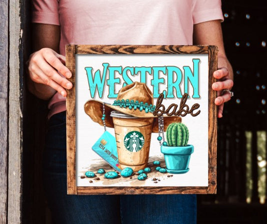 13" Framed Wooden Sign - Western Babe
