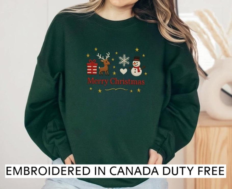 Embroidered Merry Christmas Reindeer, Gift, Snowflake & Snowman