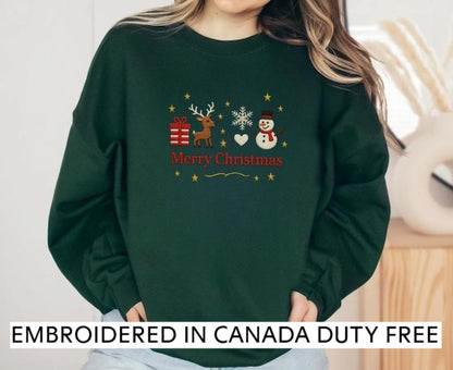 Embroidered Merry Christmas Reindeer, Gift, Snowflake & Snowman