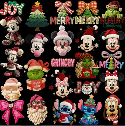 120 Cartoons CHRISTMAS Yarn Style Designs Bundle PNG DOWNLOAD