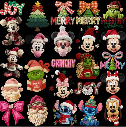 120 Cartoons CHRISTMAS Yarn Style Designs Bundle PNG DOWNLOAD