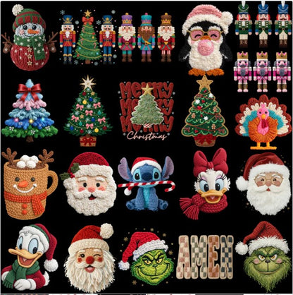 120 Cartoons CHRISTMAS Yarn Style Designs Bundle PNG DOWNLOAD