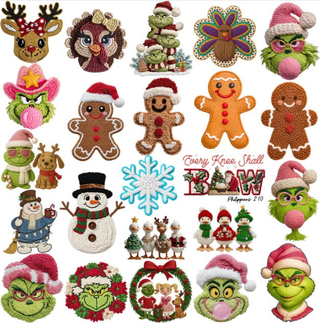 120 Cartoons CHRISTMAS Yarn Style Designs Bundle PNG DOWNLOAD