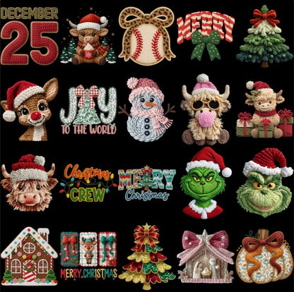 120 Cartoons CHRISTMAS Yarn Style Designs Bundle PNG DOWNLOAD