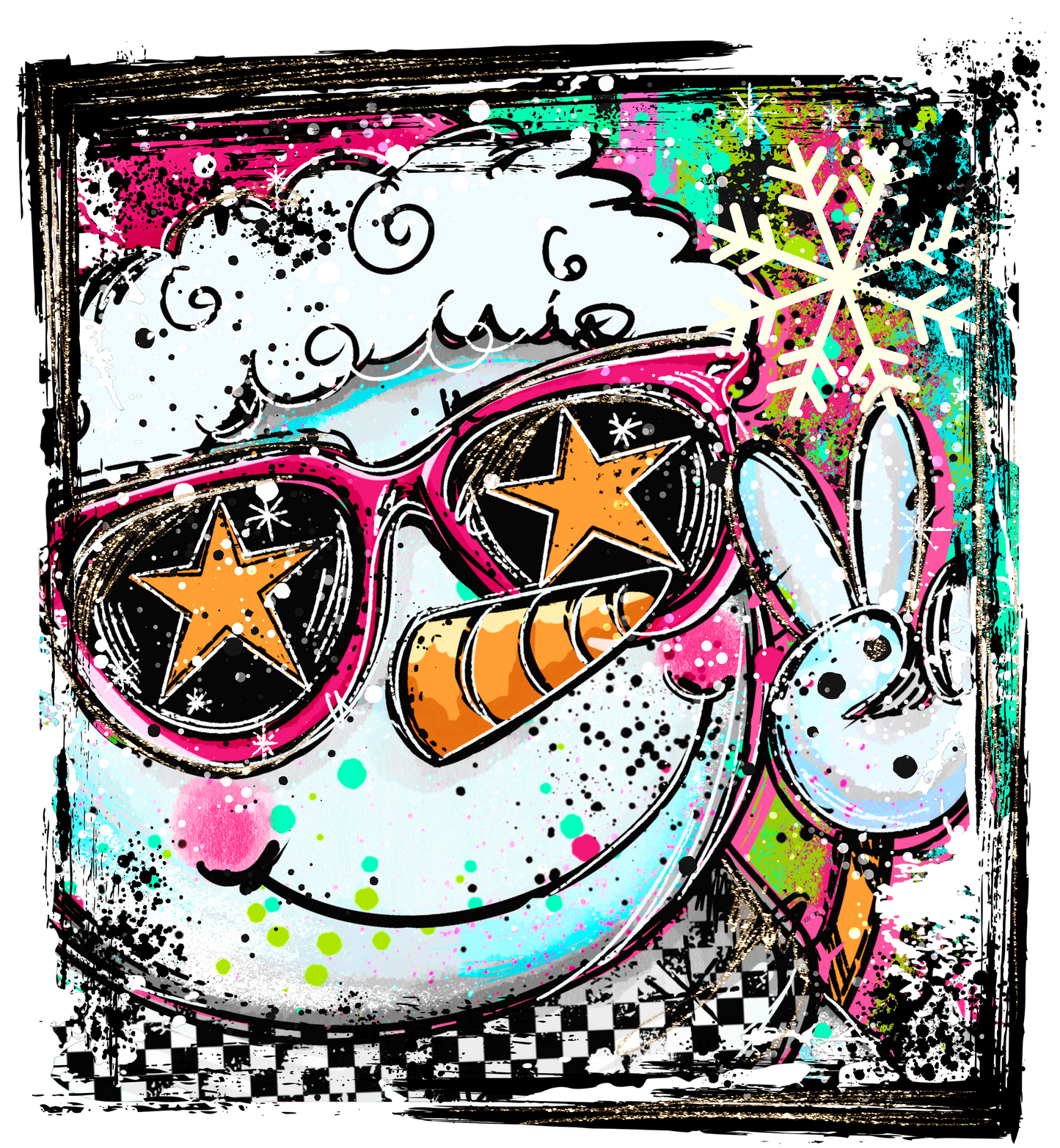 DTF Transfer Cool Snowman with Star Shades