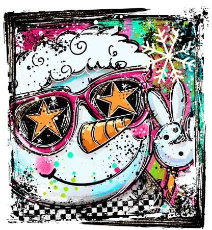 DTF Transfer Cool Snowman with Star Shades