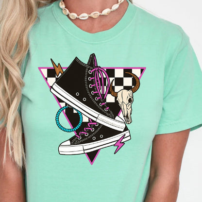 DTF Transfer – Retro Sneakers with Western Skull & Neon Vibes