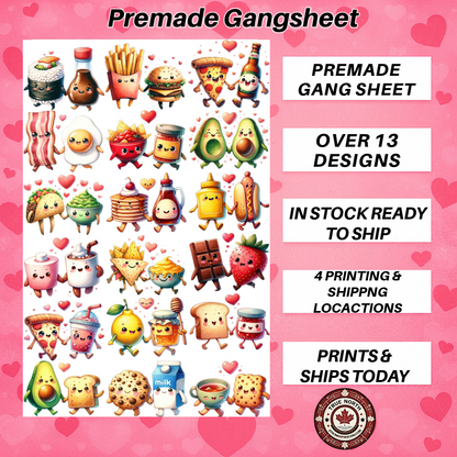 Premade Gangsheets DTF Valentines Couples Food