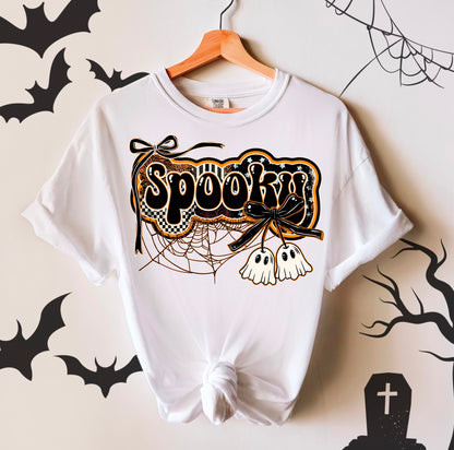 DTF Transfer Spooky Ghosts with Web & Bows – Retro Checkerboard