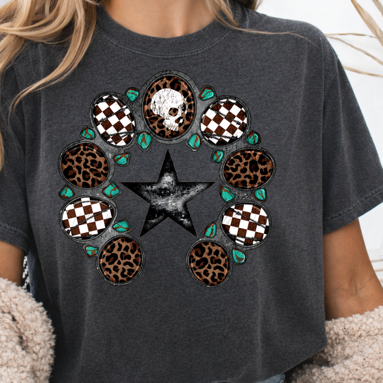 DTF Transfer Western – Rustic Leopard & Turquoise Star