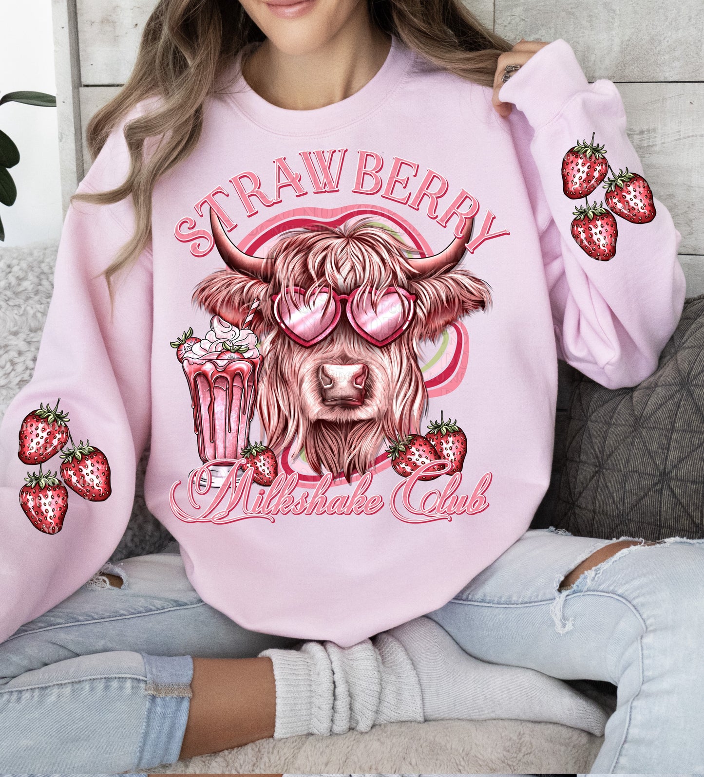 DTF Transfer Valentines Strawberry Milkshake Cow Sleeve offered