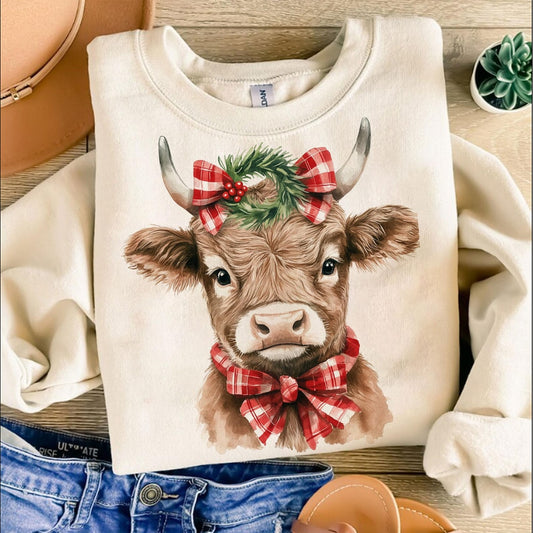 DTF Transfer Christmas Cow With Bows Baby Cow