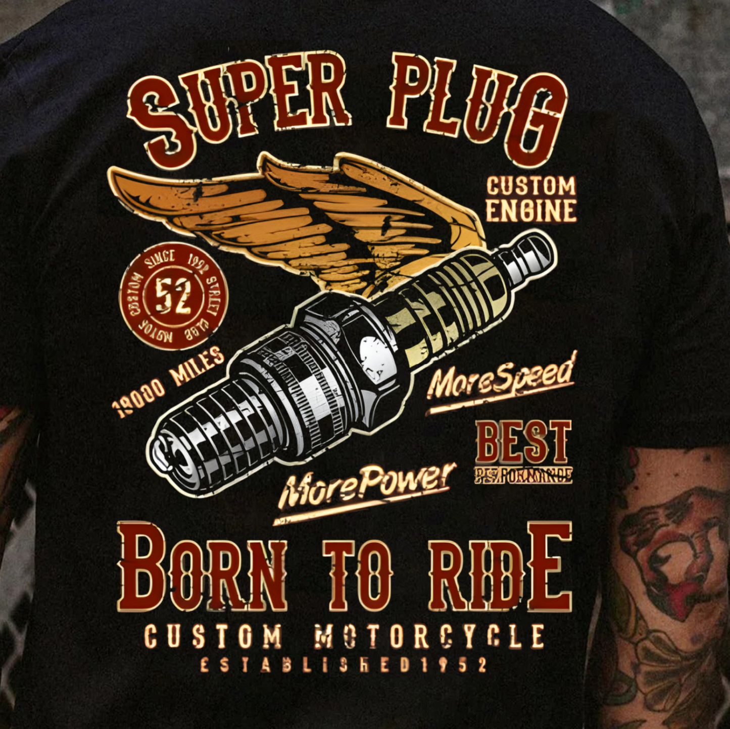 DTF Transfer Gear Heads Super Plug Born To Ride