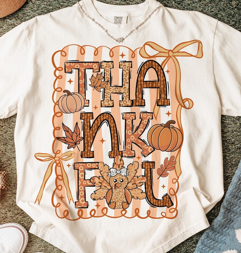 Thankful Fall – Preppy Thanksgiving Design – Fall Pumpkins Bow