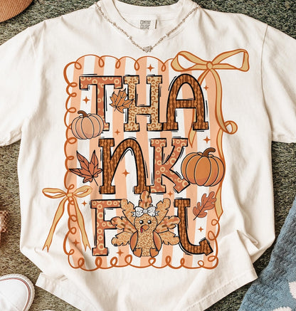 Thankful Fall – Preppy Thanksgiving Design – Fall Pumpkins Bow